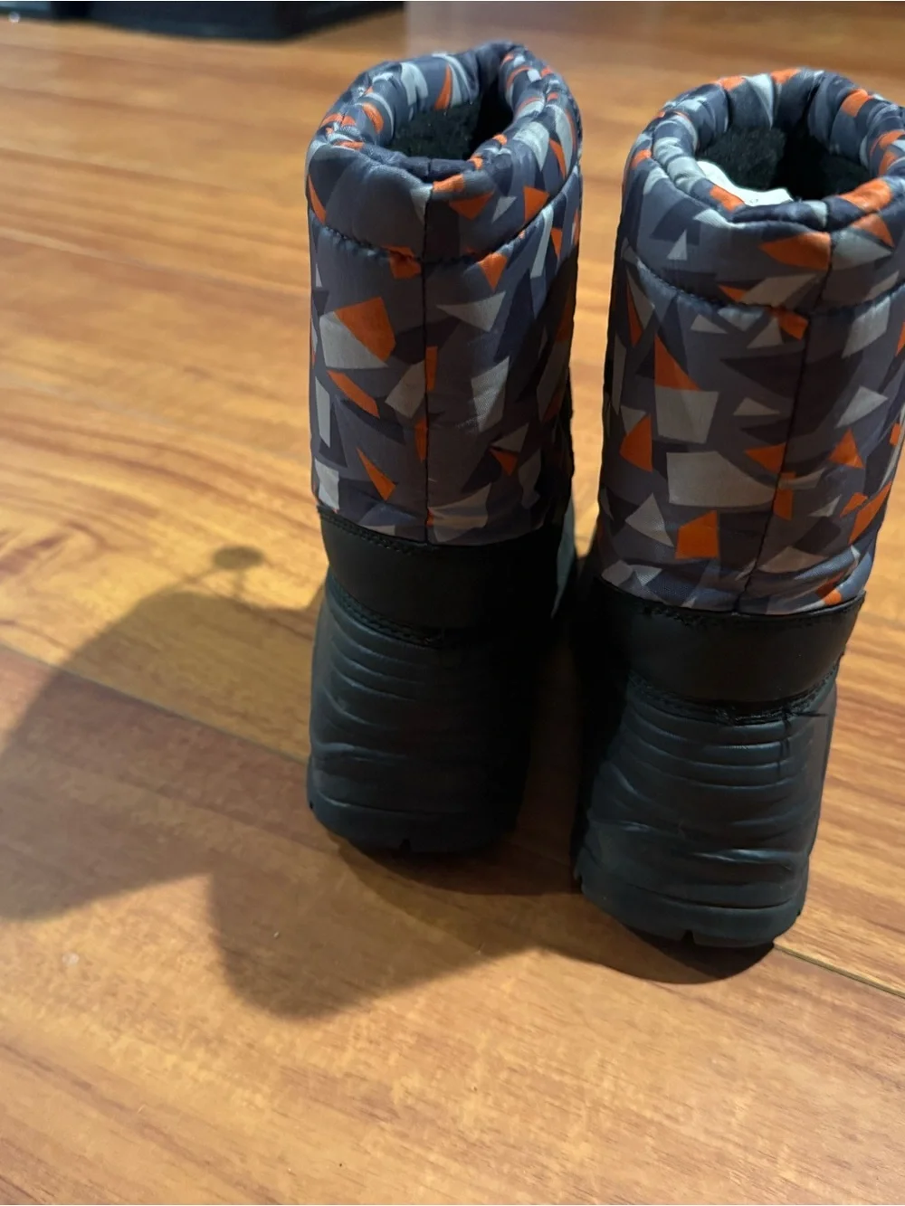 Kids Black and Gray Winter Snow Boots with Orange Accents